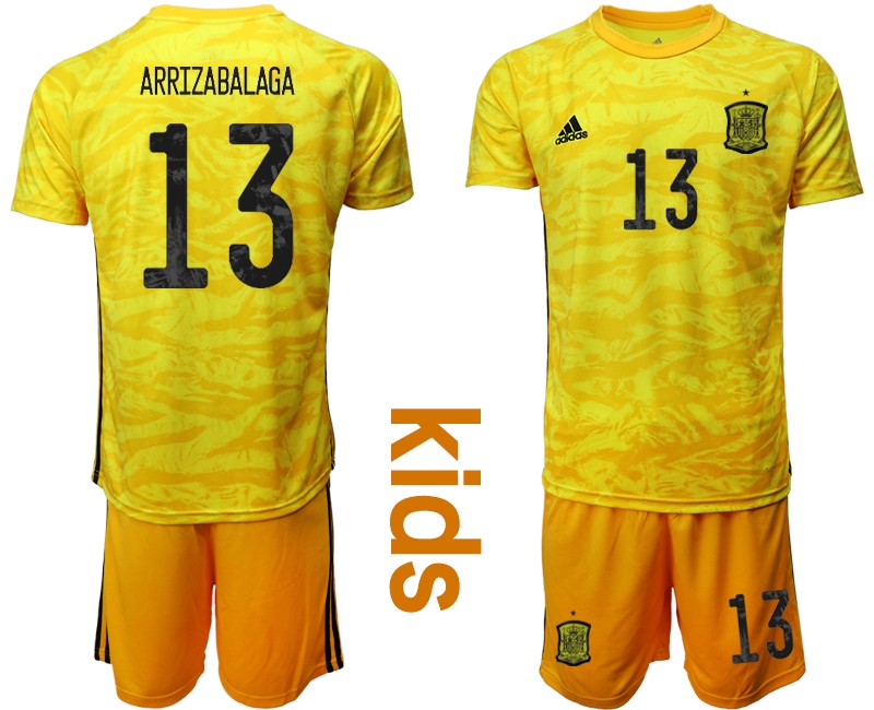 Youth 2021 European Cup Spain yellow goalkeeper #13 Soccer Jersey